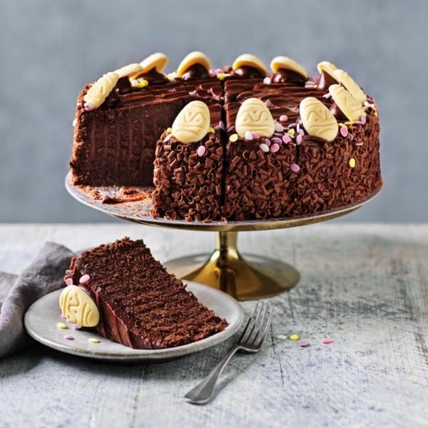 Chocolate cake on a cake stand